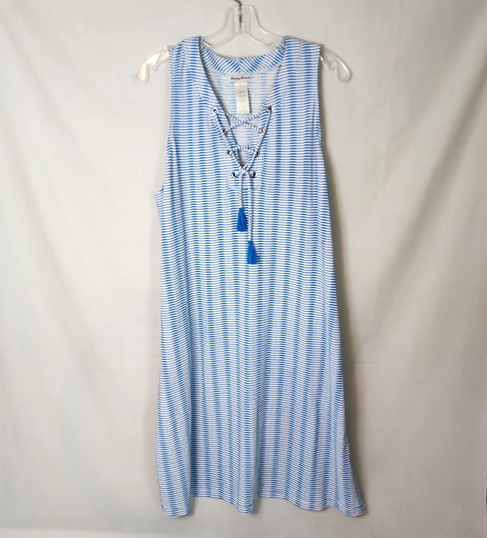 Tommy Bahama Lg Dress Blue Striped Coverup Resortwear Beach Coastal‎ Nautical